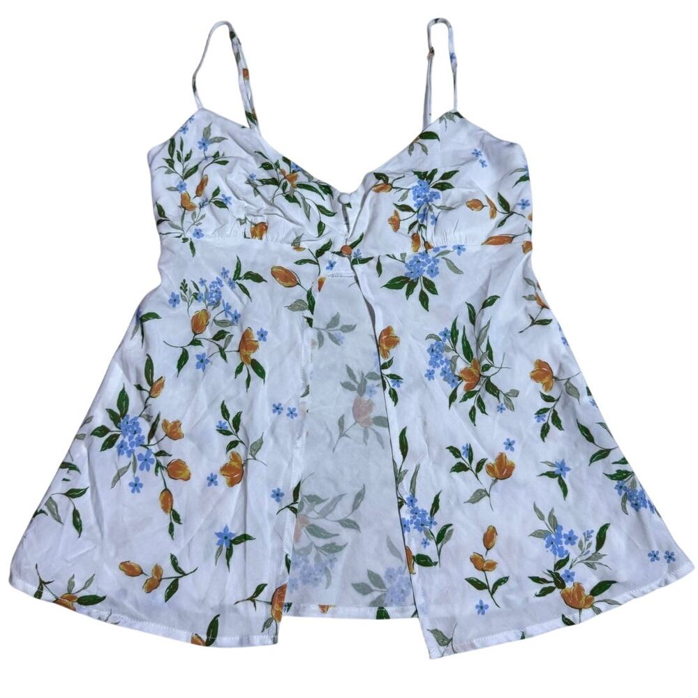 Le Lis Floral Open Front Tank Top Size XS White & Orange